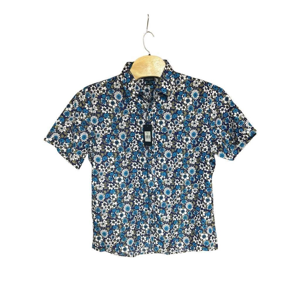 Rosso Milano Italy Extra Large (XL) Modern Fit Blue Purple Floral Short Sleeve N